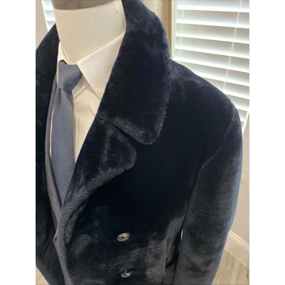 VTG GORGEOUS BORG ALASKAN STANLEY BLACKER FAUX FUR MENS OVERCOAT ~44R BLUE VGC! - Picture 4 of 16